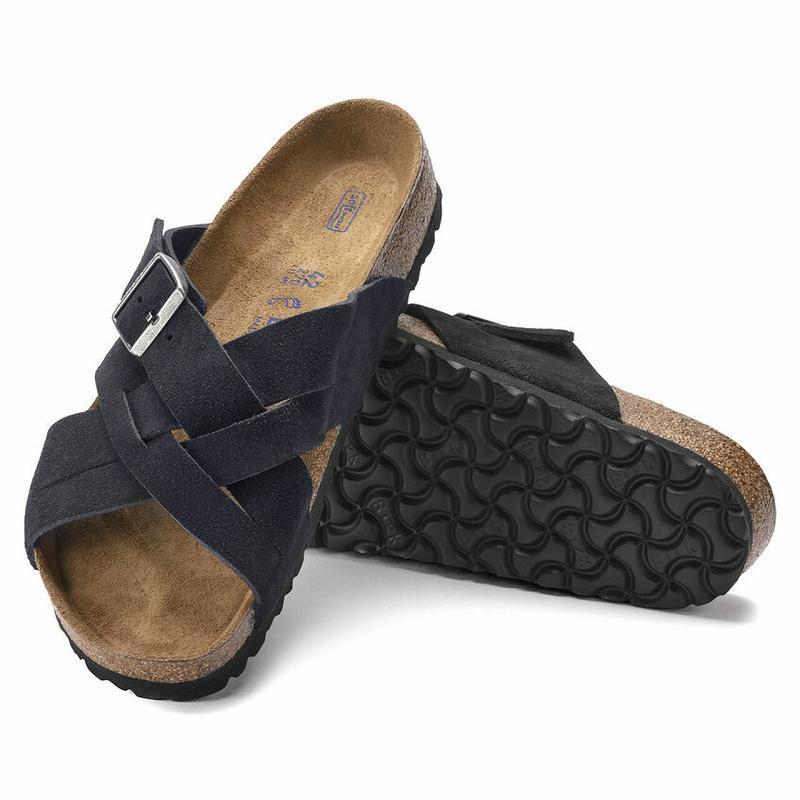 Birkenstock Lugano Soft Footbed Ruskind Sandaler Dame Sort | DK 348EBC